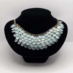 Statement Necklace Blue Teardrop Beads Goldtone Tiered Cocktail Runway Classic